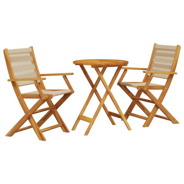 vidaXL Bistro Set Beige Solid acacia wood and polypropylene Standard