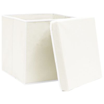 vidaXL Storage Boxes with Lids 4 pcs White 12.6"x12.6"x12.6" Fabric