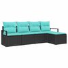 vidaXL Sofa Set with Cushion 5 pcs Black and Turquoise Poly Rattan