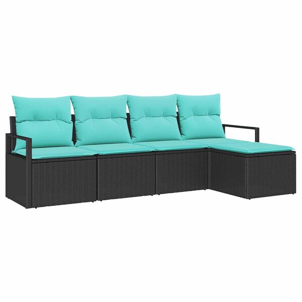 vidaXL Sofa Set with Cushion 5 pcs Black and Turquoise Poly Rattan