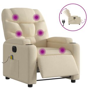 vidaXL Electric Massage Recliner Chair Cream Polyester, Metal, Plywood