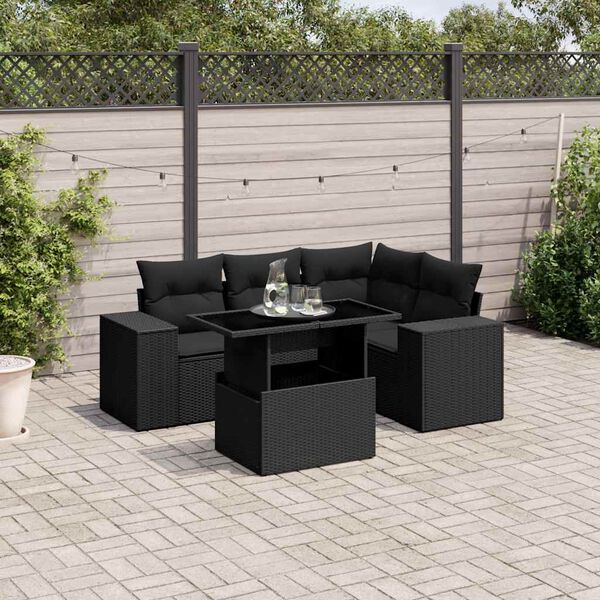 vidaXL Garden Sofa Set Black PE rattan 5 Piece Modular Garden Sofa Set
