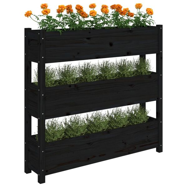 vidaXL Planter Black Solid pine wood Large Planters Planter