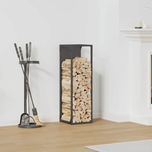 vidaXL Firewood Rack Black 9.8x9.8x31.5" Cold-rolled steel