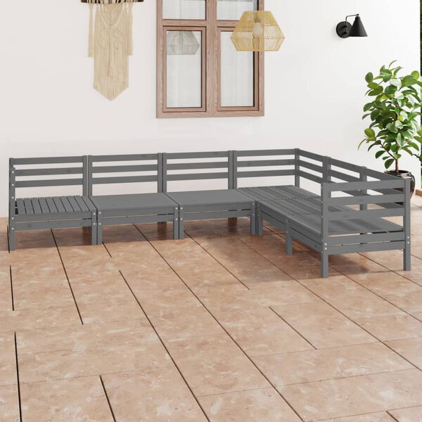 vidaXL Garden Lounge Set Grey Solid Pine Wood Medium Modular