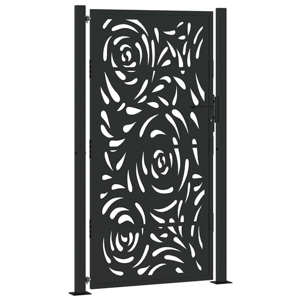 vidaXL Garden Gate Black 39.4x68.9" Steel Flame  Design