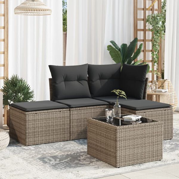 vidaXL Garden Sofa Set Grey PE rattan Large Adjustable Feet