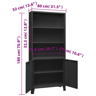 vidaXL Industrial Bookshelf Anthracite 31.5"x12.6"x70.9" Steel