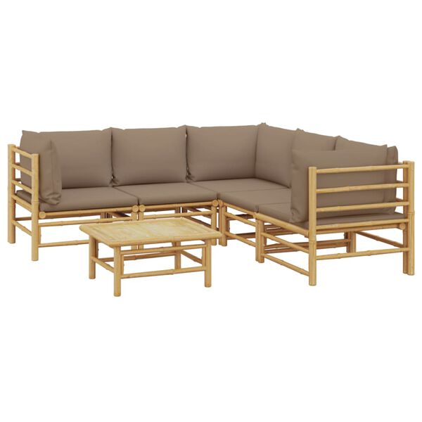 vidaXL Garden Lounge Set Taupe Bamboo, Polyester Standard Modular