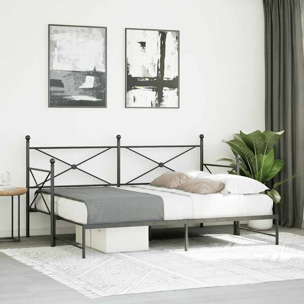 vidaXL Daybed With Trundle Black Steel Queen Expandable