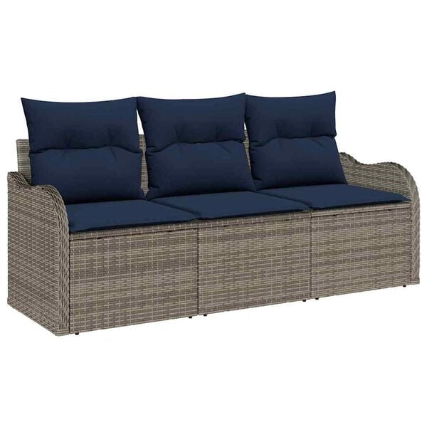 vidaXL Garden Sofa Set with Cushion 3 pcs Grey Poly Rattan