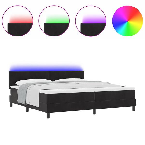 vidaXL LED Box Spring Bed with Mattress Black 78.74 x 78.74 in Velvet