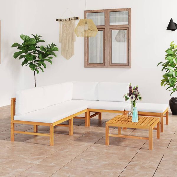 vidaXL Garden Lounge Set Cream Solid Teak Wood, Polyester Standard Tough