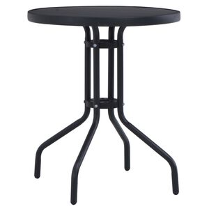 vidaXL Garden Table Black Powder coated steel, silk print glass 23.6 in