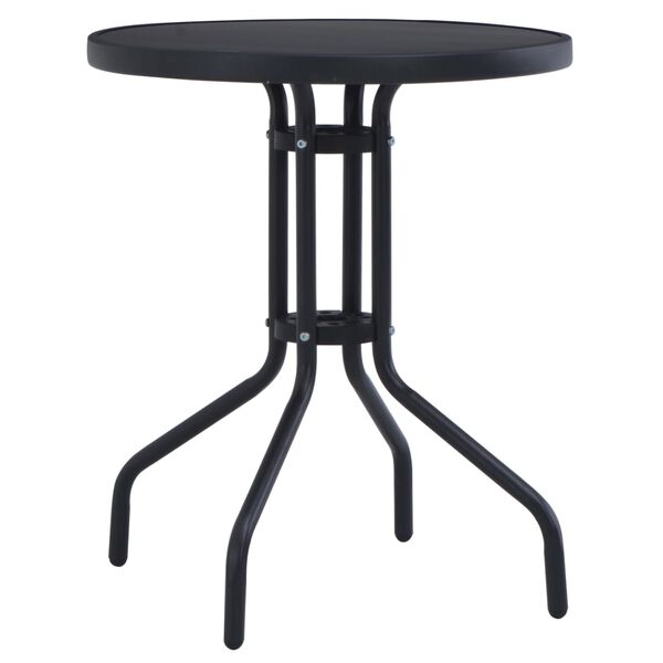 vidaXL Garden Table Black Powder coated steel, silk print glass 23.6 in