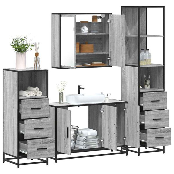 vidaXL Bathroom Furniture Set Grey sonoma Engineered wood, metal Standard