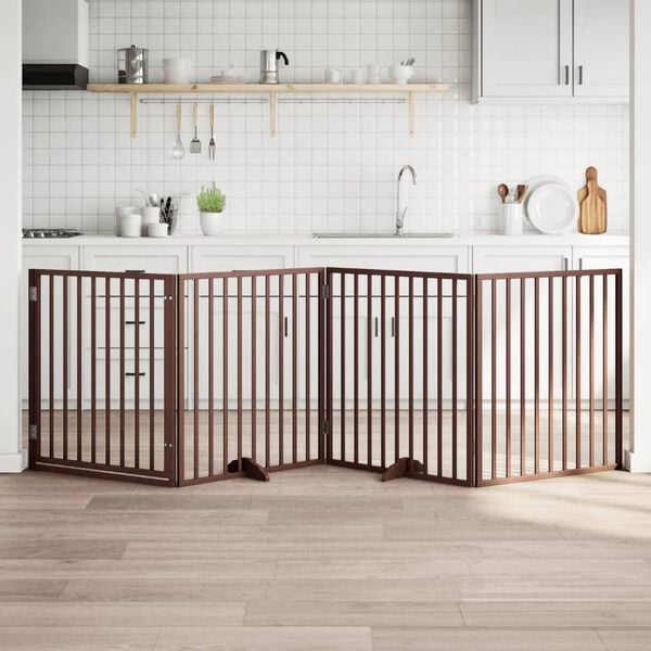 vidaXL Dog Gate Set of 4 Brown Poplar Wood 126 in total length