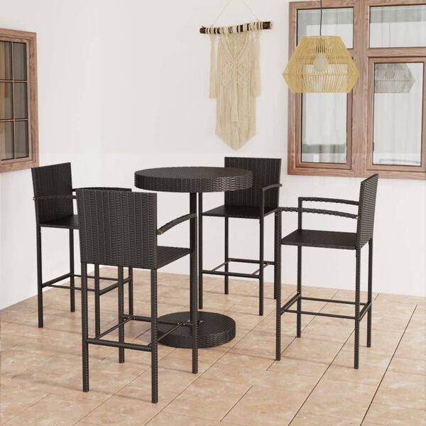 vidaXL Garden Bar Set Black PE Rattan, Powder-Coated Steel Standard