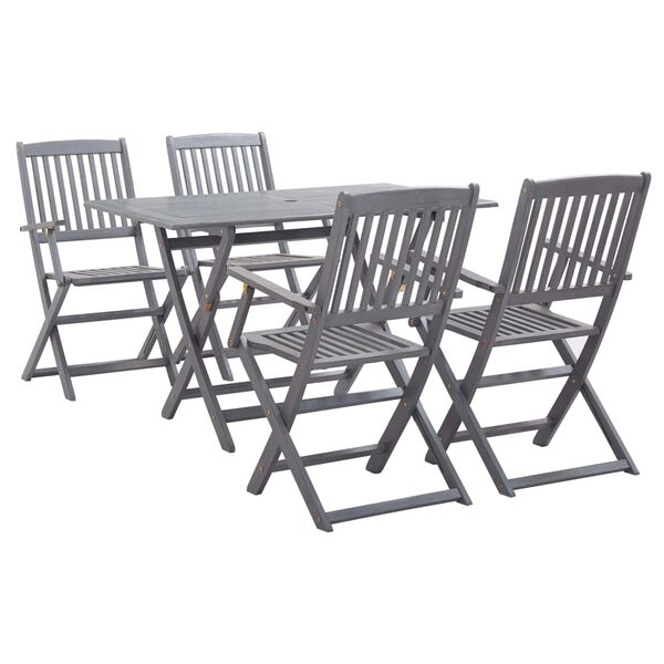 vidaXL Garden Dining Set Grey Solid Acacia wood Medium Foldable