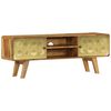 vidaXL TV Cabinet Natural Mango Wood with Gold Print Solid Mango Wood