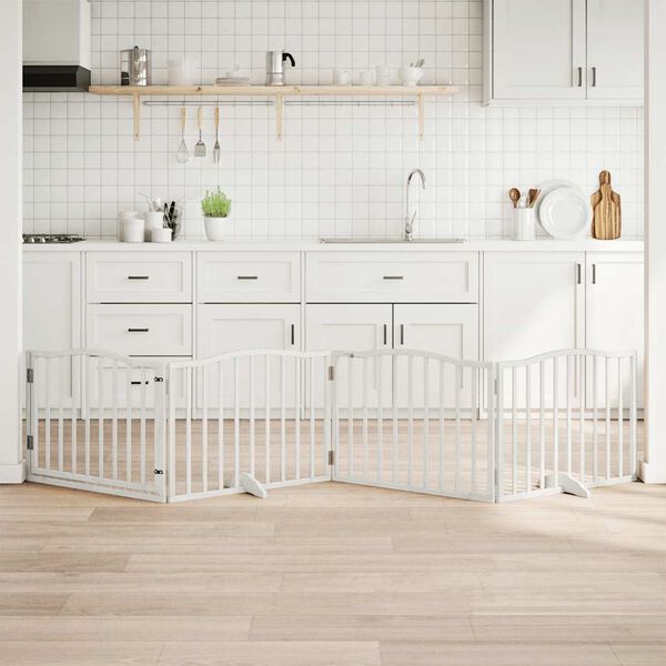 vidaXL Dog Gate Set of 4 White Poplar Wood 126.0 in Total Length