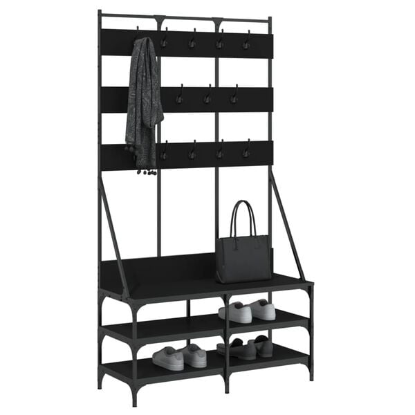 vidaXL Clothes Rack Black Engineered Wood Compact Clothes Rack