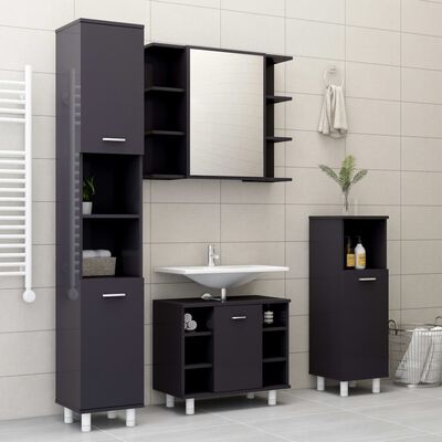 vidaXL Bathroom Mirror Cabinet High Gloss Gray 31.5"x8.1"x25.2" Engineered Wood