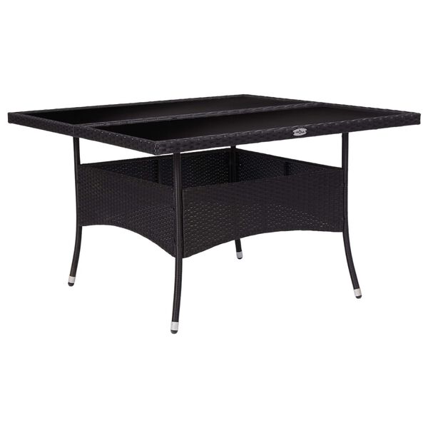 vidaXL Dining Table Black Poly Rattan, Steel, Tempered Glass Medium