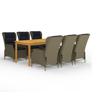 vidaXL Dining Set Brown Table, Black Cushions