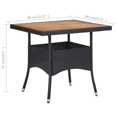 vidaXL Patio Dining Table Black Poly Rattan and Solid Acacia Wood