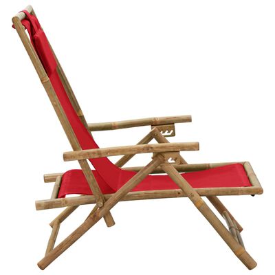 vidaXL Reclining Relaxing Chair Red Bamboo and Fabric