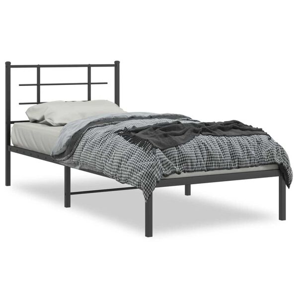 vidaXL Bed Frame Black Powder-Coated Steel Single Bed Frame