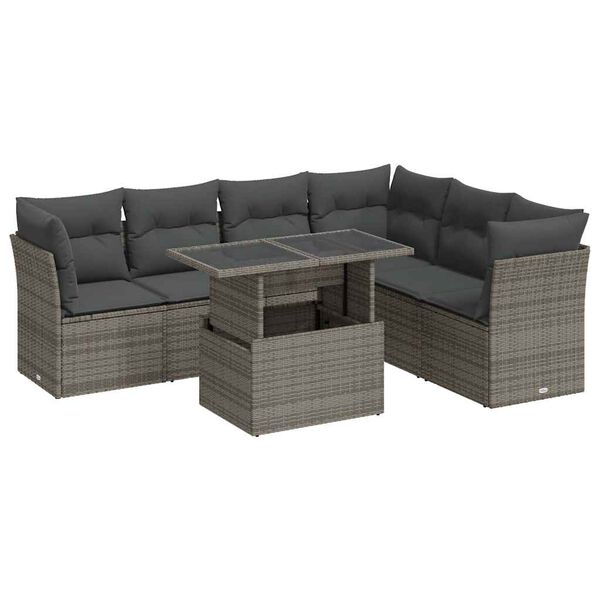 vidaXL Garden Sofa Set Grey Poly Rattan Medium Adjustable Armrests