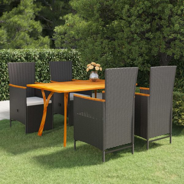 vidaXL 5 Piece Patio Dining Set Black