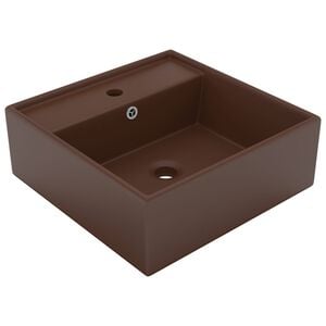 vidaXL Luxury Basin Overflow Square Matt Dark Brown 16.1x16.1" Ceramic
