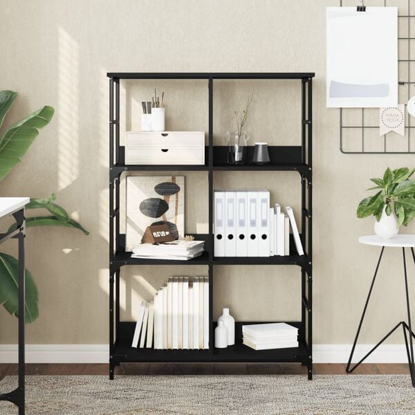 vidaXL Bookshelf Black Engineered wood Medium Bookshelf Rectangular
