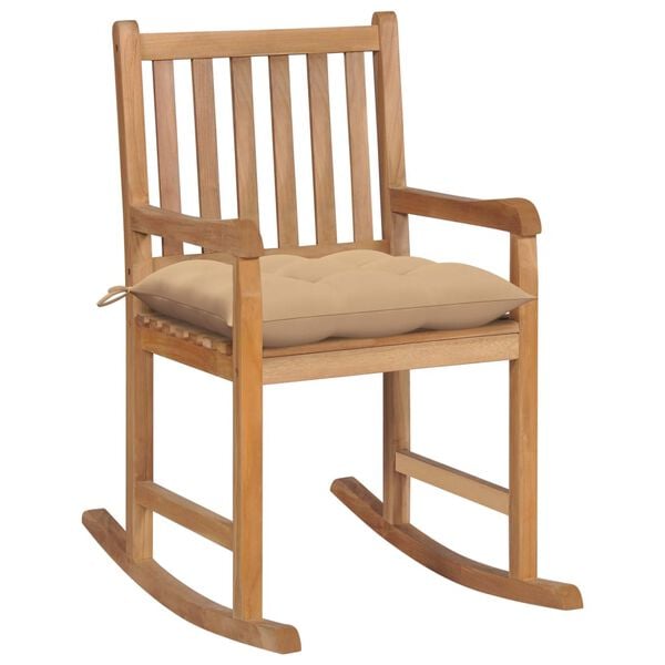 vidaXL Rocking Chair Beige, Natural Teak Teak Wood, 100% Polyester Medium