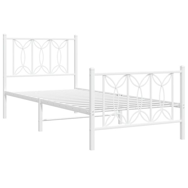 vidaXL Bed Frame White Steel Twin Bed Frame Rectangular Modern