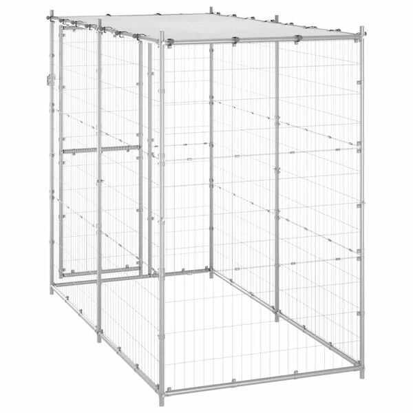 vidaXL Dog Kennel Silver Galvanized steel, PE Large Locks Dog Kennel
