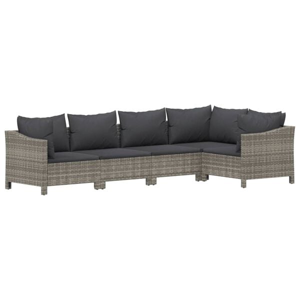 vidaXL Garden Lounge Set Gray PE rattan 5 Piece Set Modular