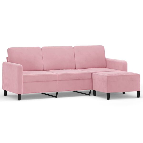 vidaXL 3-Seater Sofa with Footstool Pink 70.9" Velvet