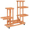 vidaXL Flower Stand With Wheels Brown Solid Wood Fir Large