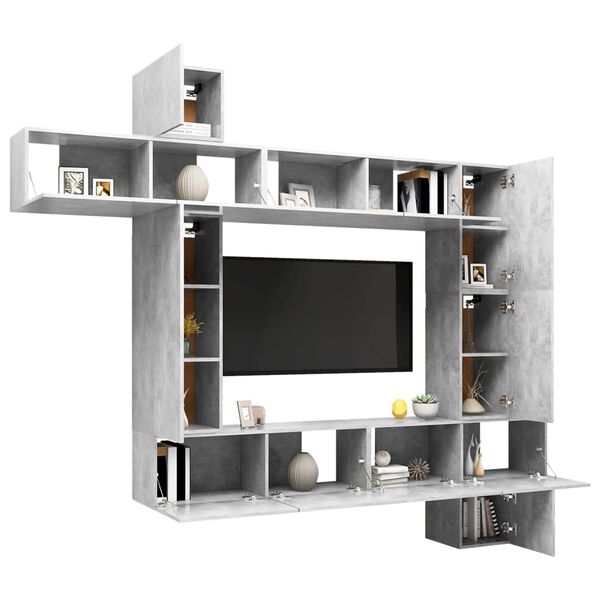 vidaXL 9 Piece TV Stand Set Concrete Gray Engineered Wood