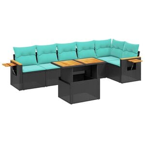 vidaXL 7 Piece Patio Sofa Set with Cushions Black Poly Rattan