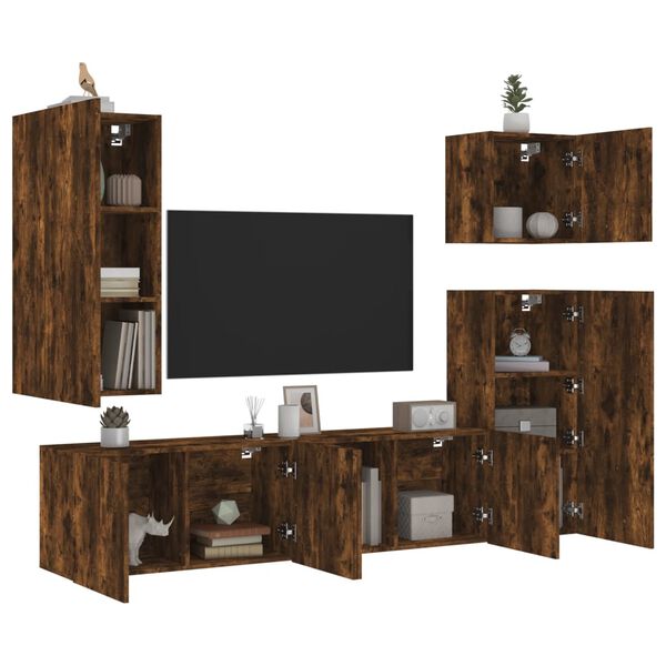 vidaXL TV Wall Unit Smoked Oak Engineered Wood TV Wall Unit Rectangular