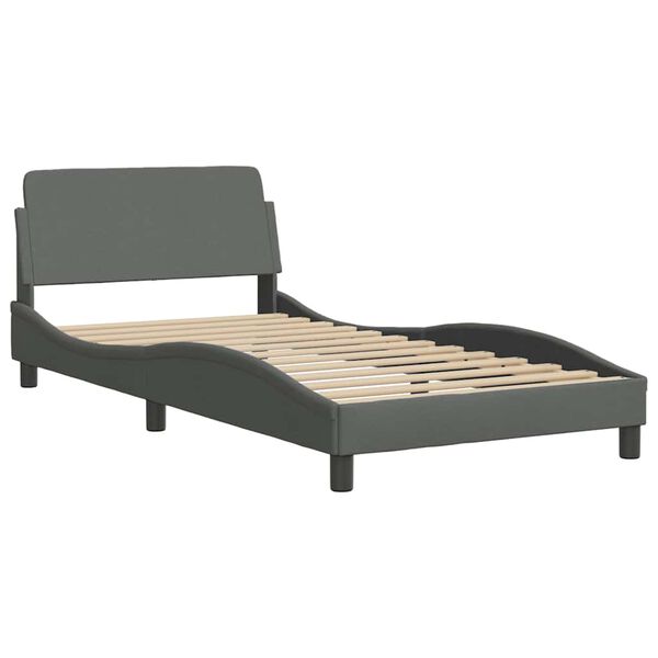 vidaXL Bed Frame Dark Grey Polyester, Metal, Plywood, Engineered wood Twin