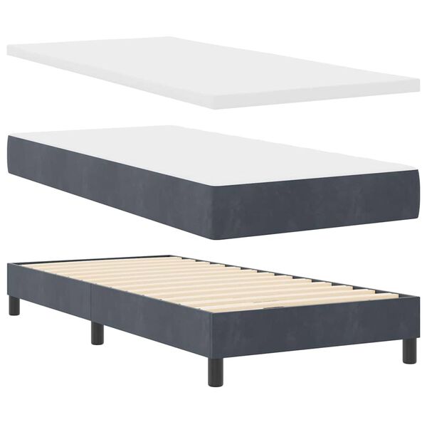 vidaXL Box Spring Bed with Mattress Dark gray 35.43 x 74.80 in Velvet
