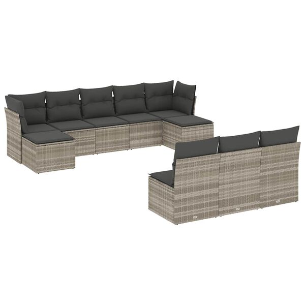 vidaXL Garden Sofa Set Light Grey PE rattan, powder-coated steel, polyester