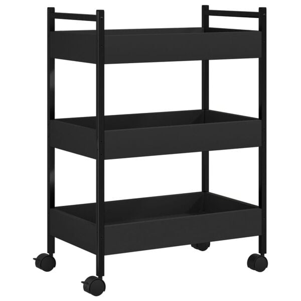 vidaXL Kitchen Trolley Black 19.7"x11.8"x27.6" Engineered Wood