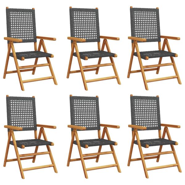 vidaXL Garden Chair Set of 6 Black Solid Acacia Wood Regular Chair Size
